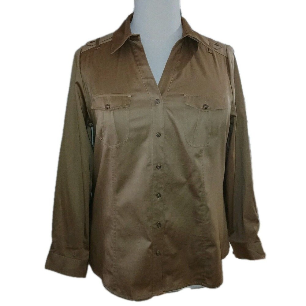NWT LANE BRYANT Womens 18 Career Office Crisp Button Stretch Gold Top Blouse - Picture 1 of 9